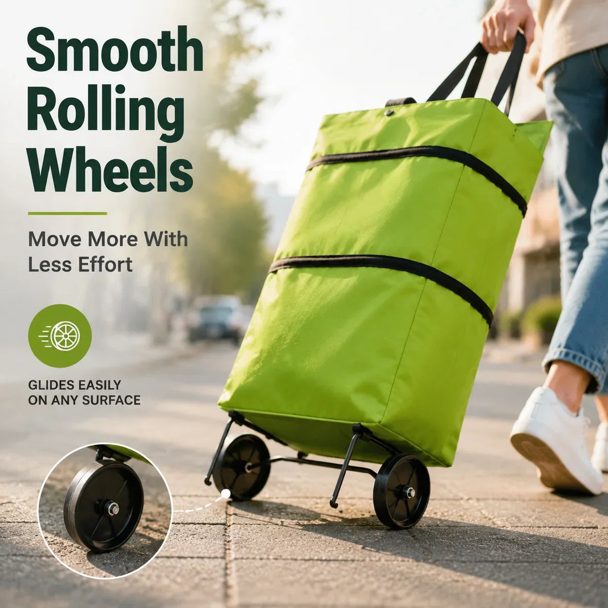 Sac à courses pliable avec roulettes – Sac portatif et chariot 2-en-1