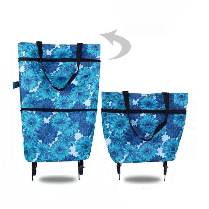 Sac à courses pliable avec roulettes – Sac portatif et chariot 2-en-1