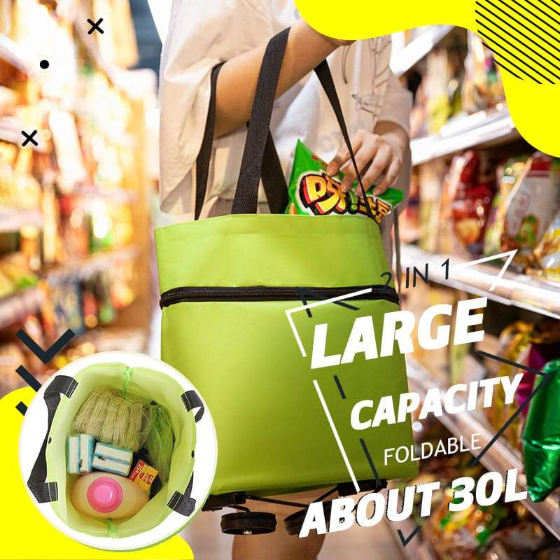 Sac à courses pliable avec roulettes – Sac portatif et chariot 2-en-1