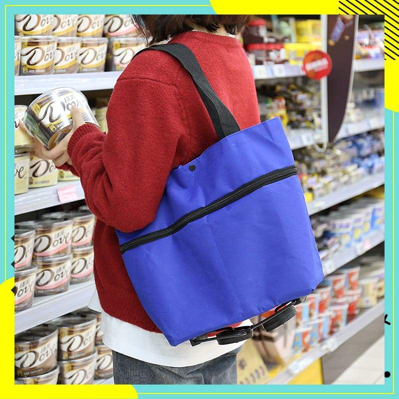 Sac à courses pliable avec roulettes – Sac portatif et chariot 2-en-1