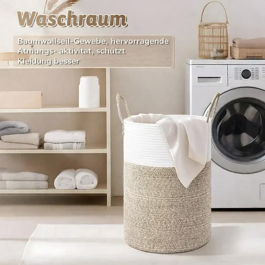 Panier à linge pliable en corde de coton – Corbeille de rangement 60 litres