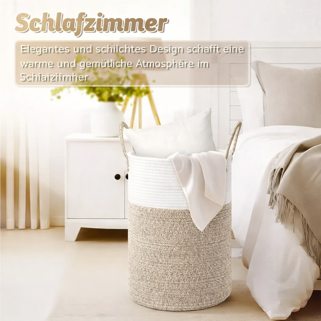 Panier à linge pliable en corde de coton – Corbeille de rangement 60 litres