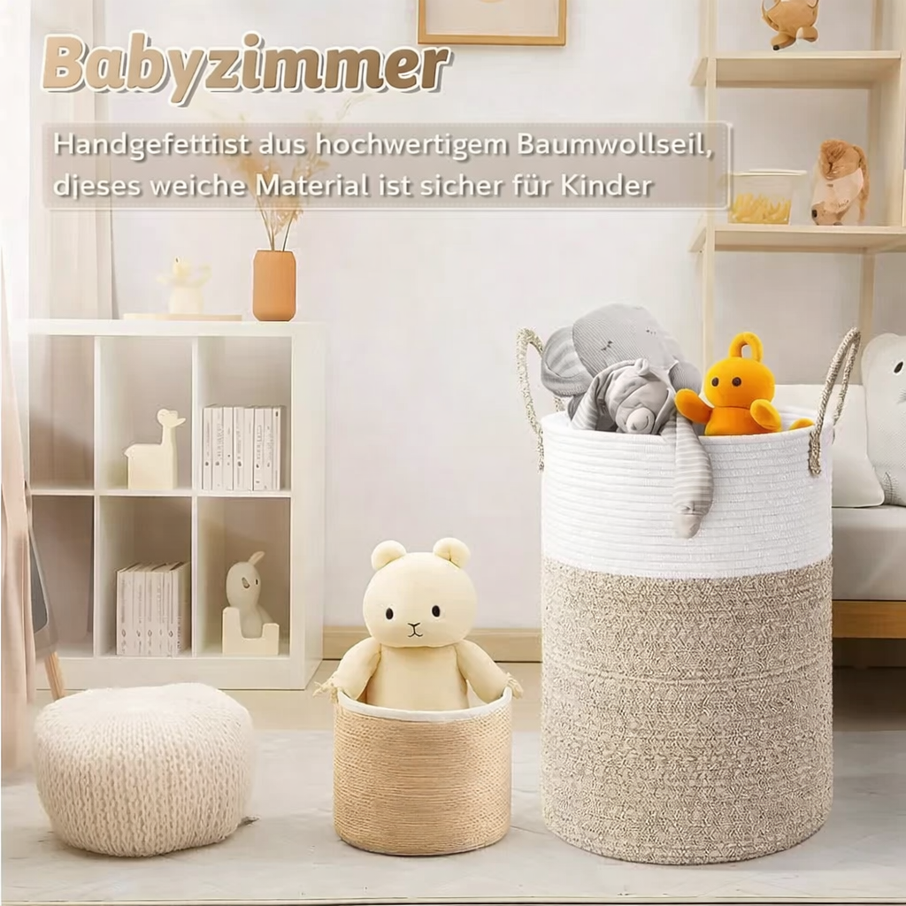 Panier à linge pliable en corde de coton – Corbeille de rangement 60 litres