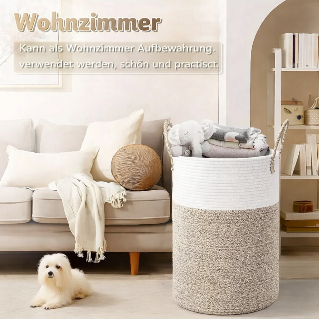 Panier à linge pliable en corde de coton – Corbeille de rangement 60 litres