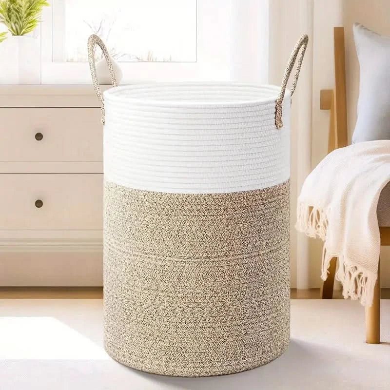 Panier à linge pliable en corde de coton – Corbeille de rangement 60 litres
