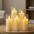 Bougies LED sans flamme en cylindre de verre – Lot de 6 hauteurs variées