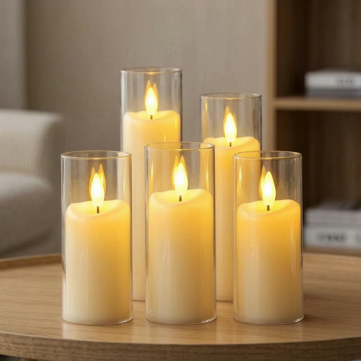 Bougies LED sans flamme en cylindre de verre – Lot de 6 hauteurs variées