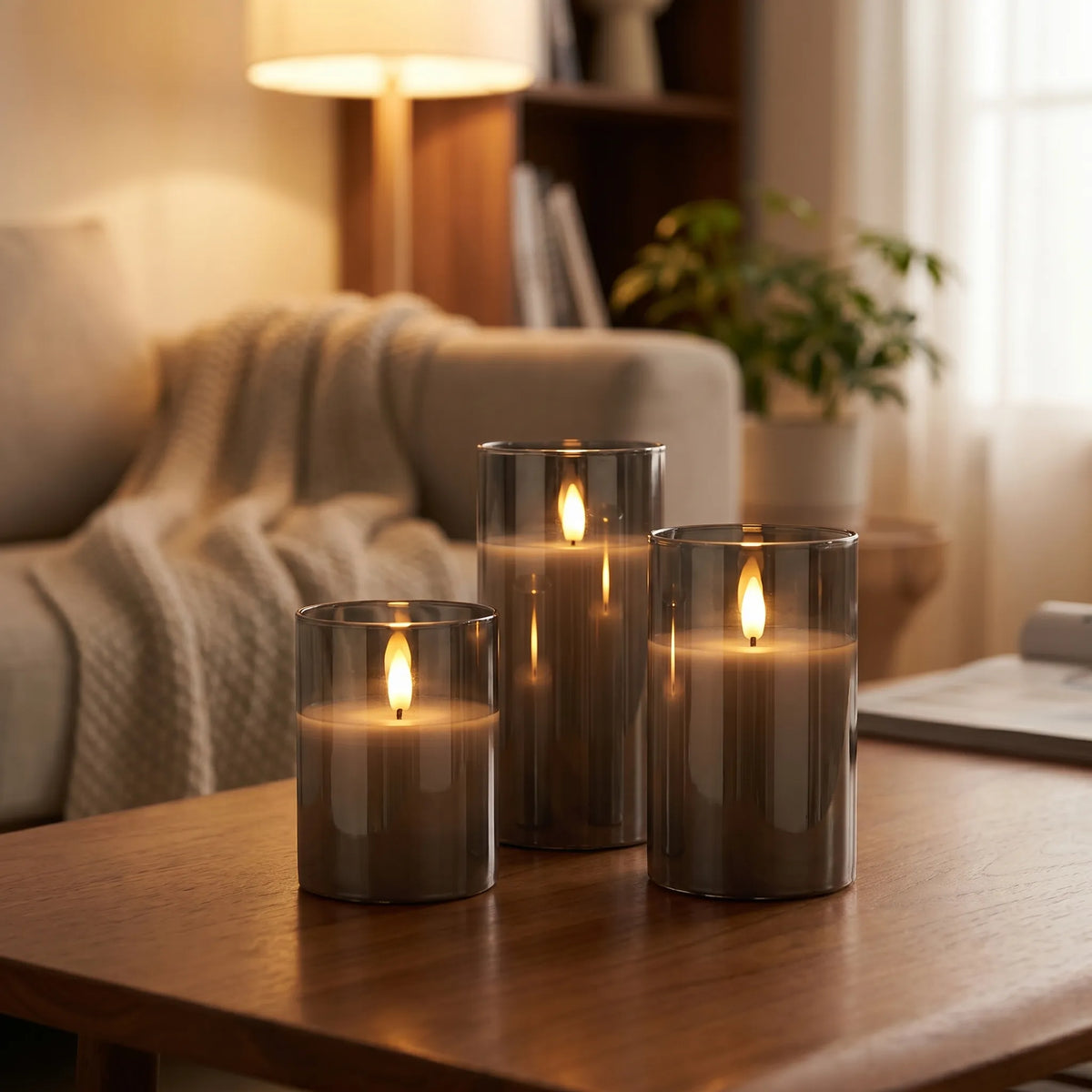 Bougies LED sans flamme en set cylindrique avec effet vacillant