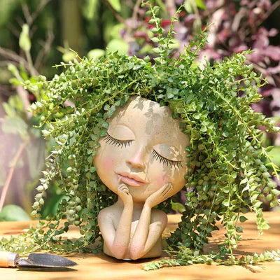 Vase Visage Féminin Artistique en Résine pour Plantes et Succulentes