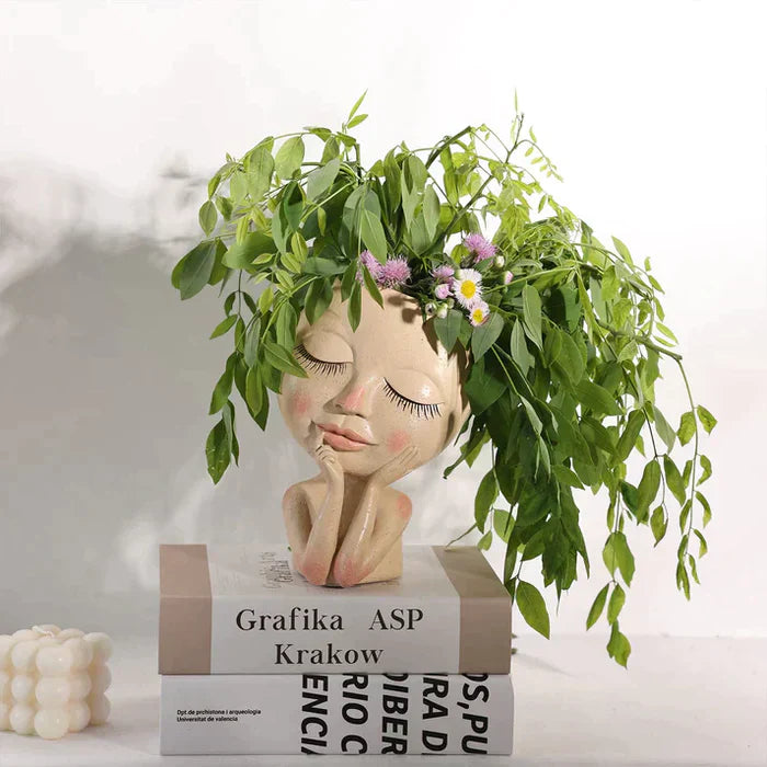 Vase Visage Féminin Artistique en Résine pour Plantes et Succulentes