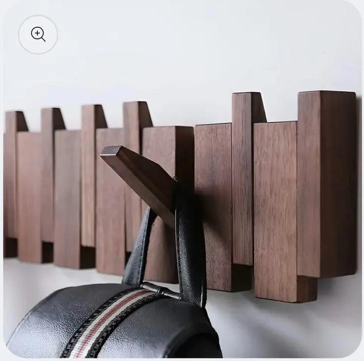 Porte-Manteau Mural en Bois avec 8 Crochets Rabattables pour Entrée