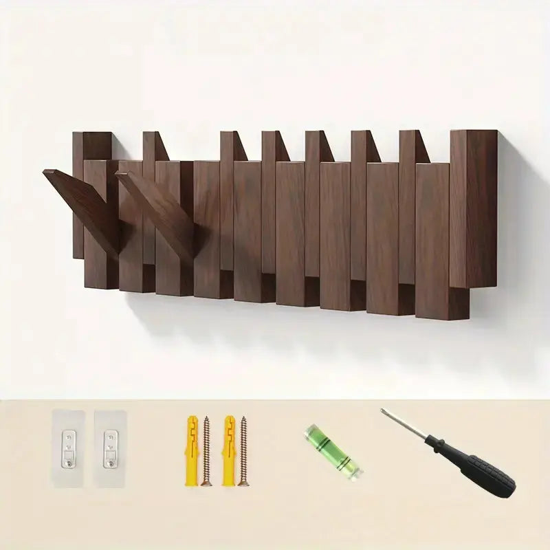 Porte-Manteau Mural en Bois avec 8 Crochets Rabattables pour Entrée