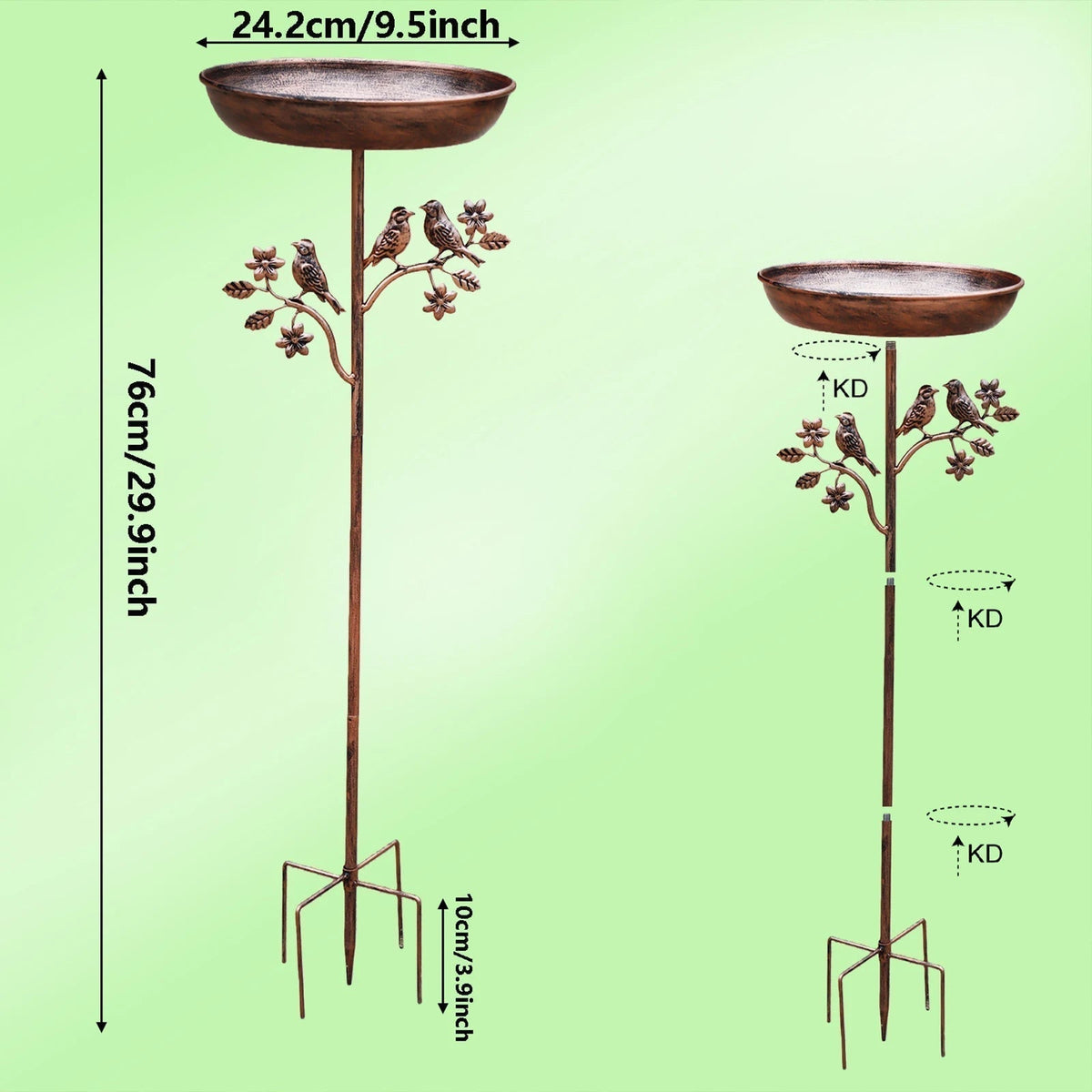 Bain d'oiseaux avec pique de sol – coupe décorative de jardin pour oiseaux sauvages