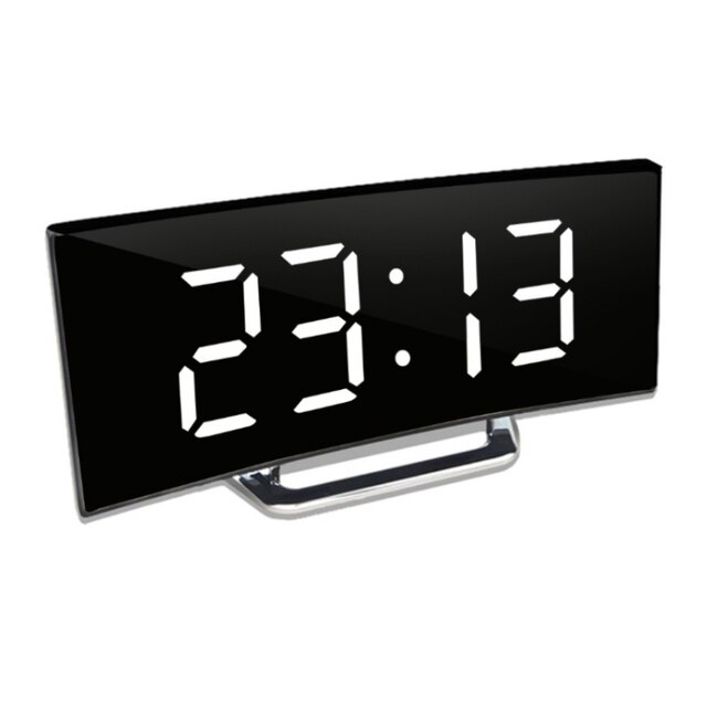 Réveil numérique LED avec affichage miroir incurvé et alarme crescendo