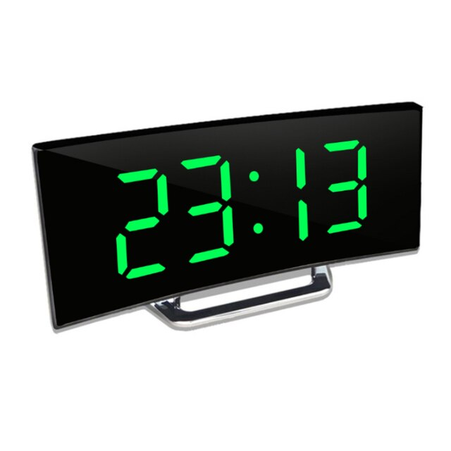 Réveil numérique LED avec affichage miroir incurvé et alarme crescendo