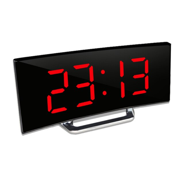 Réveil numérique LED avec affichage miroir incurvé et alarme crescendo