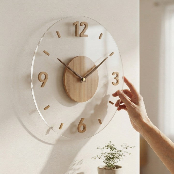 Horloge murale silencieuse en bois à cadre ouvert – minimaliste