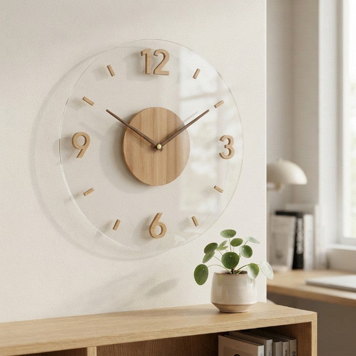 Horloge murale silencieuse en bois à cadre ouvert – minimaliste