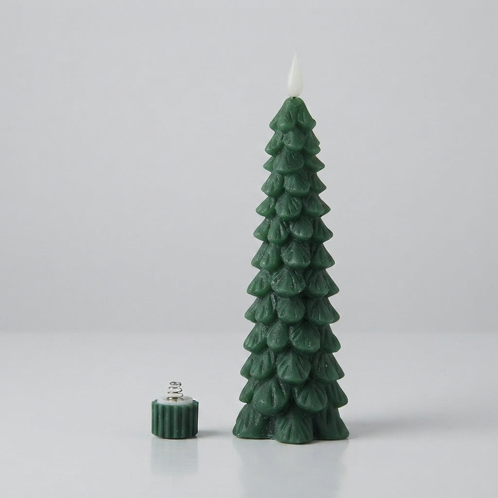 Bougie en forme de sapin avec effet flamme et télécommande