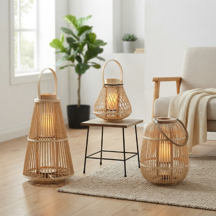 Lanterne en rotin avec bougie LED sans flamme – tressée à la main
