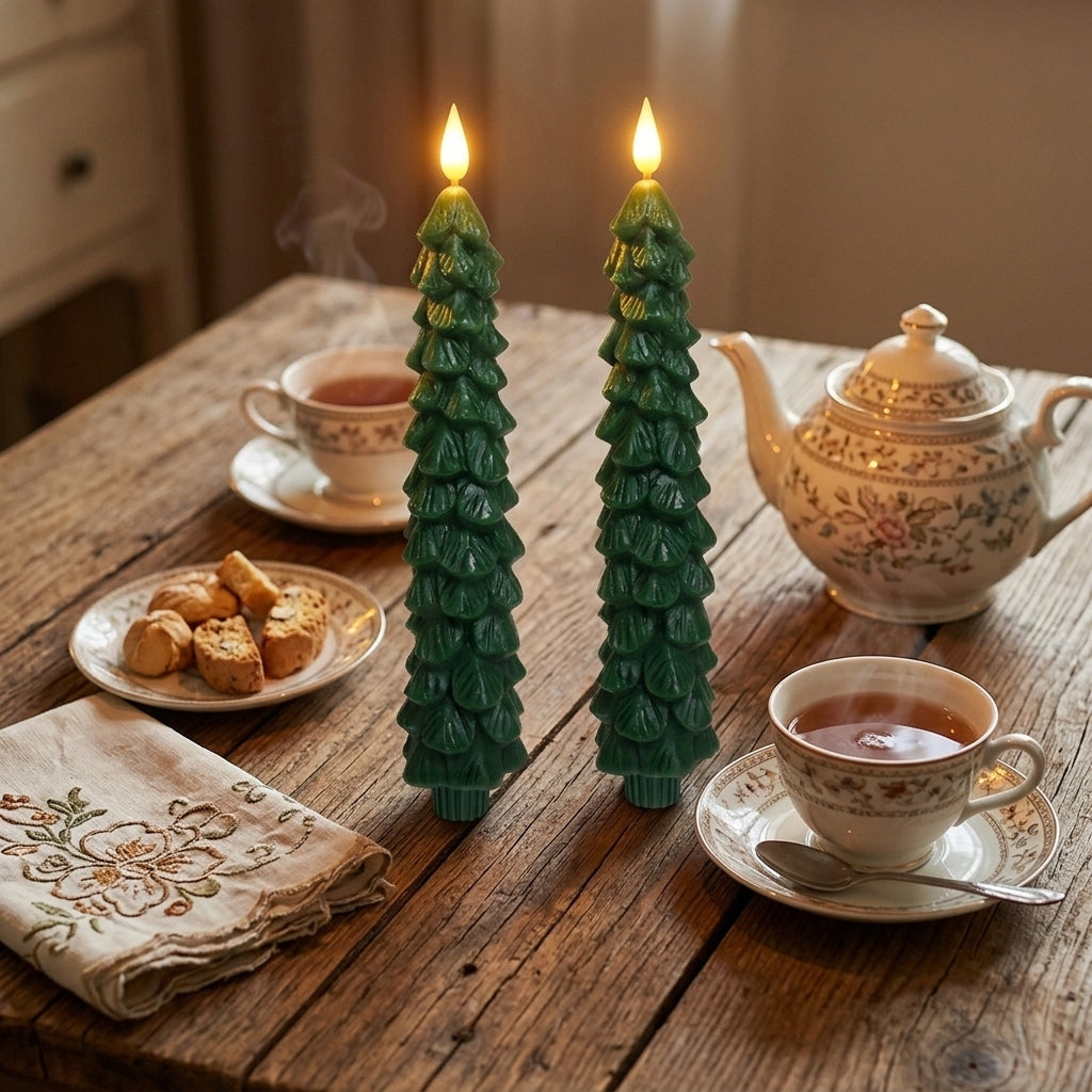 Bougie en forme de sapin avec effet flamme et télécommande