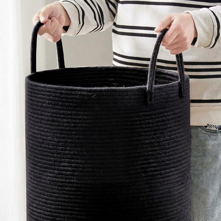 Panier à linge tressé en coton 58 litres – pliable et gain de place