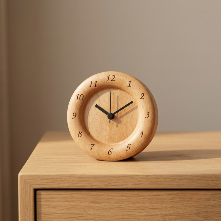 Réveil analogique en bois de hêtre – silencieux avec fonction snooze