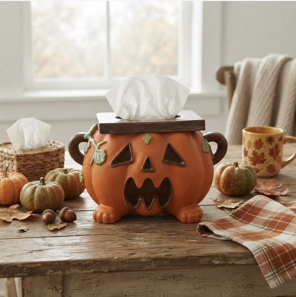 Boîte à mouchoirs citrouille en résine – Décoration de table Halloween fonctionnelle