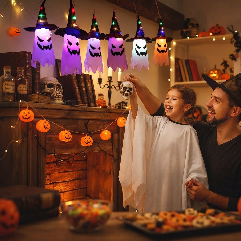 Guirlande lumineuse Halloween avec lanternes fantômes – 5 LED fantômes blanc chaud
