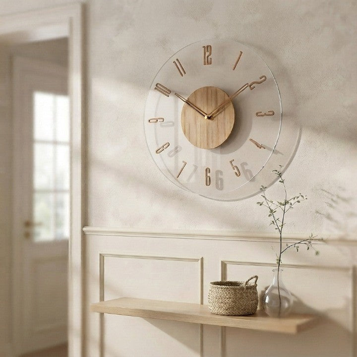 Horloge murale silencieuse en bois à cadre ouvert – minimaliste