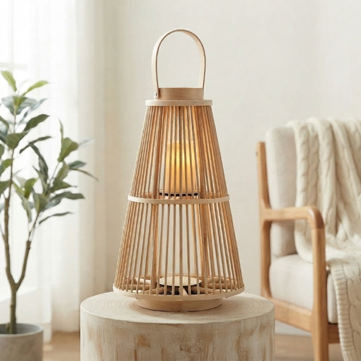 Lanterne en rotin avec bougie LED sans flamme – tressée à la main