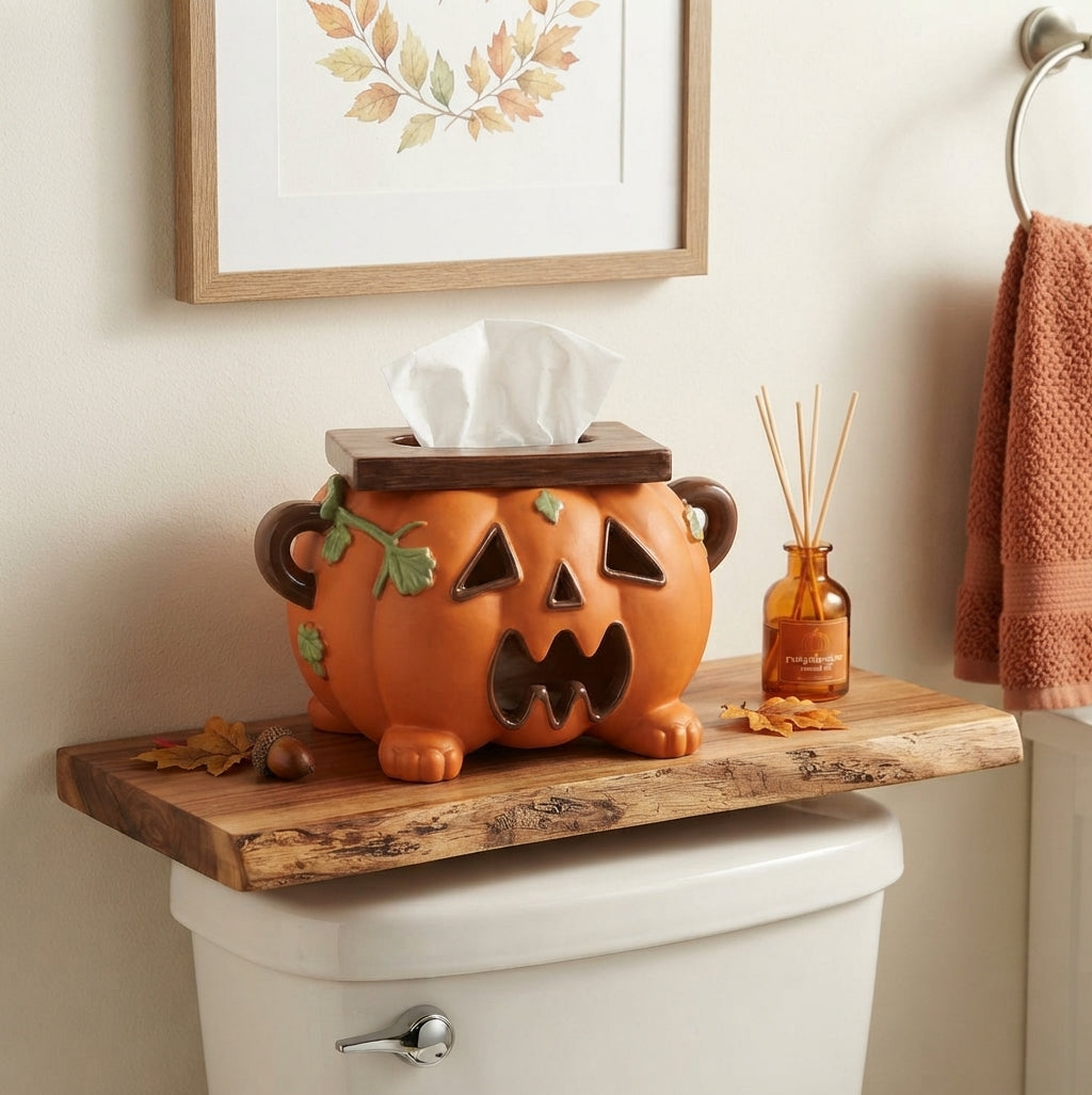 Boîte à mouchoirs citrouille en résine – Décoration de table Halloween fonctionnelle