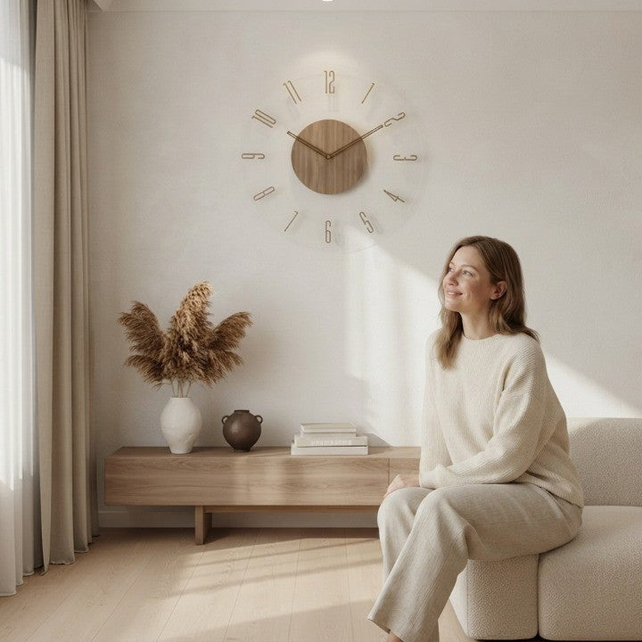 Horloge murale silencieuse en bois à cadre ouvert – minimaliste