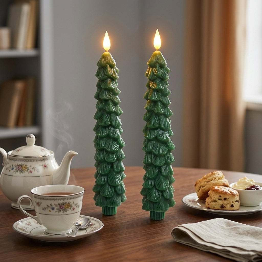 Bougie en forme de sapin avec effet flamme et télécommande