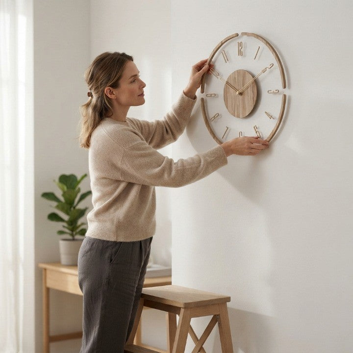 Horloge murale silencieuse en bois à cadre ouvert – minimaliste