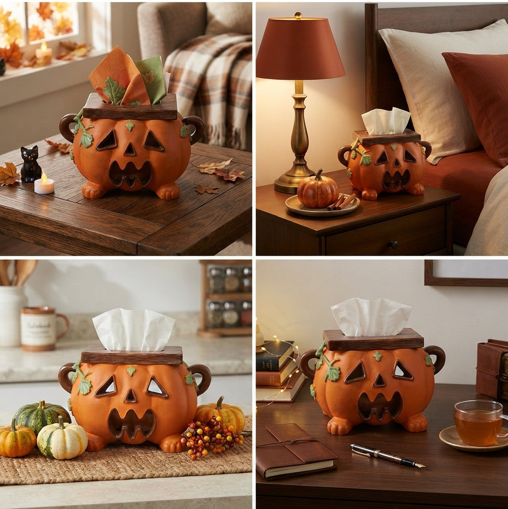 Boîte à mouchoirs citrouille en résine – Décoration de table Halloween fonctionnelle