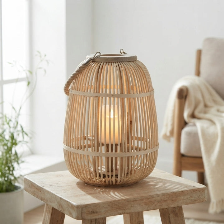 Lanterne en rotin avec bougie LED sans flamme – tressée à la main