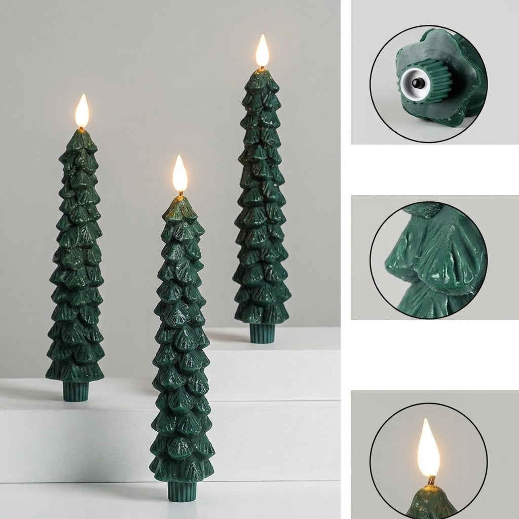 Bougie en forme de sapin avec effet flamme et télécommande