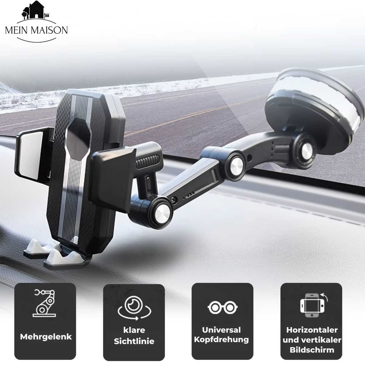 Support téléphone voiture avec ventouse, rotation 360° et utilisation à une main