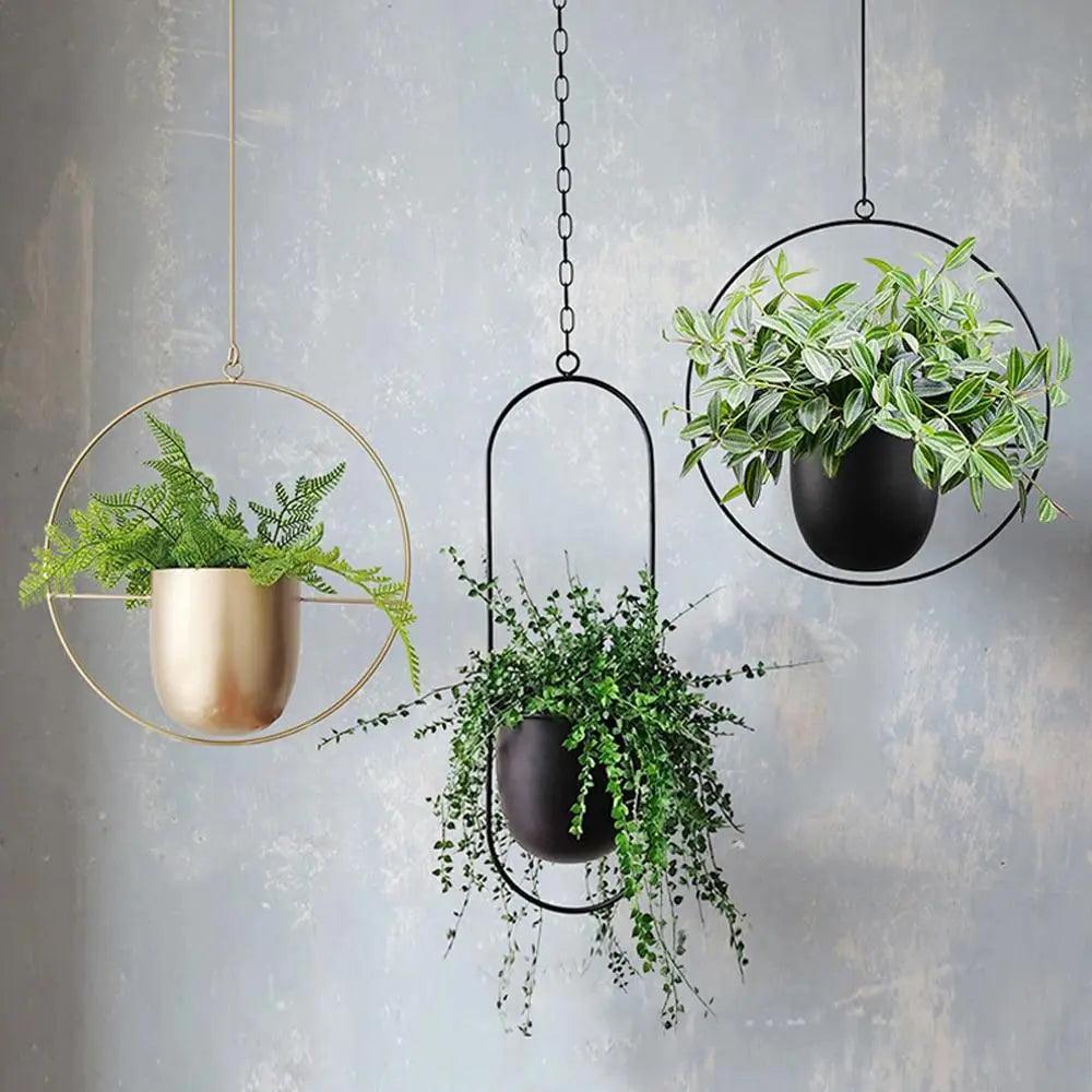 Pot de fleurs suspendu en métal avec cadre – Ovale ou Rond