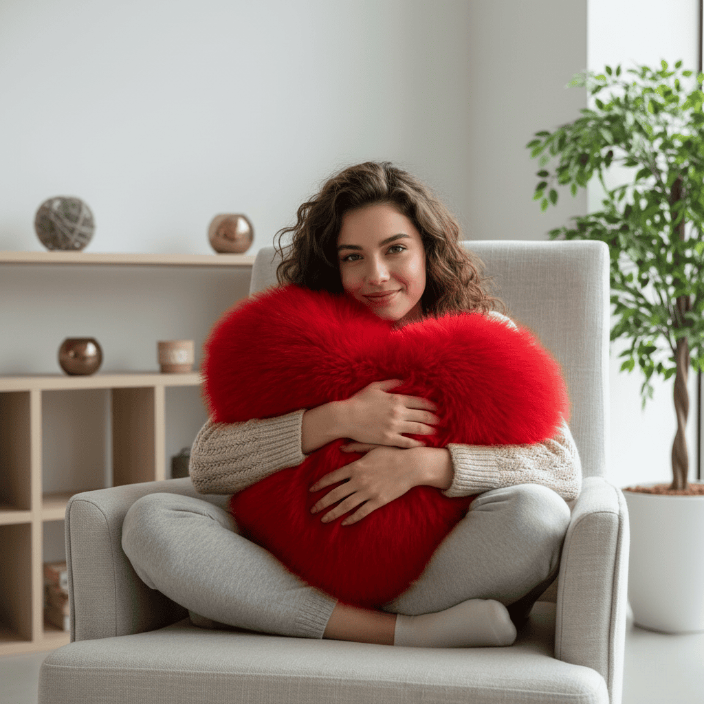 Coussin décoratif cœur à structure en peluche – coussin ornemental doux