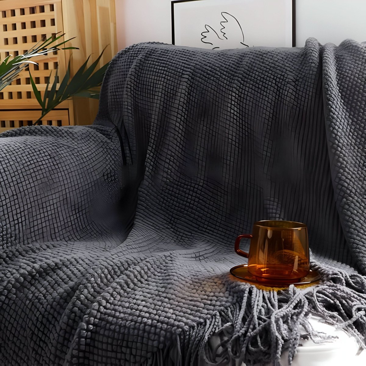 Plaid en tricot avec doublure polaire – doux et décoratif