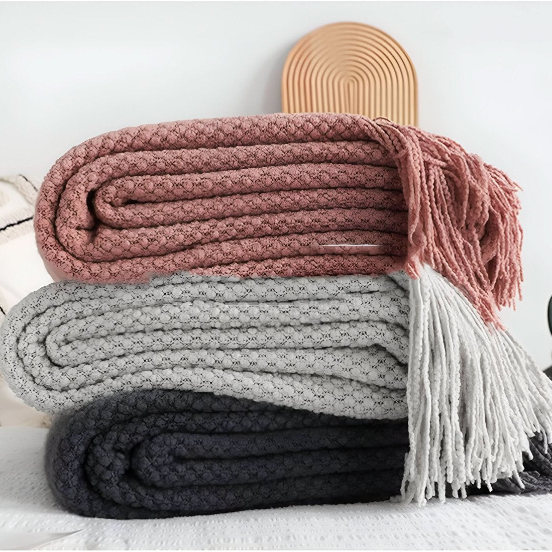 Plaid en tricot avec doublure polaire – doux et décoratif