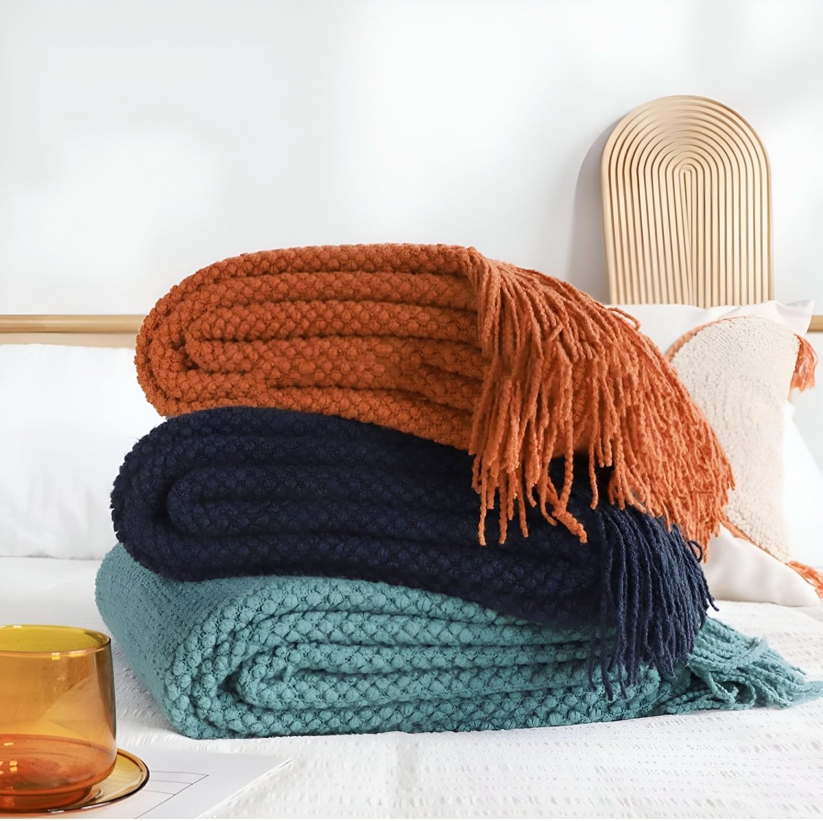 Plaid en tricot avec doublure polaire – doux et décoratif