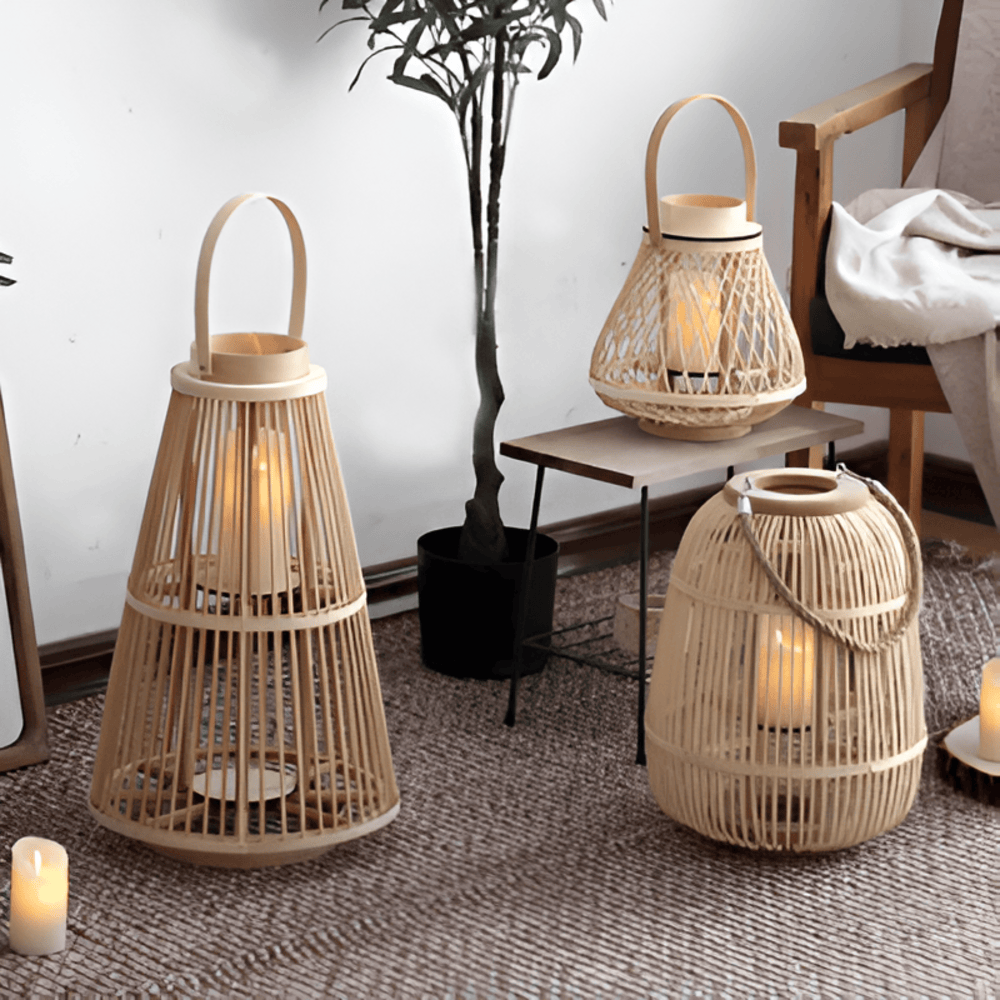 Lanterne en rotin avec bougie LED – Tressée à la main pour intérieur et extérieur