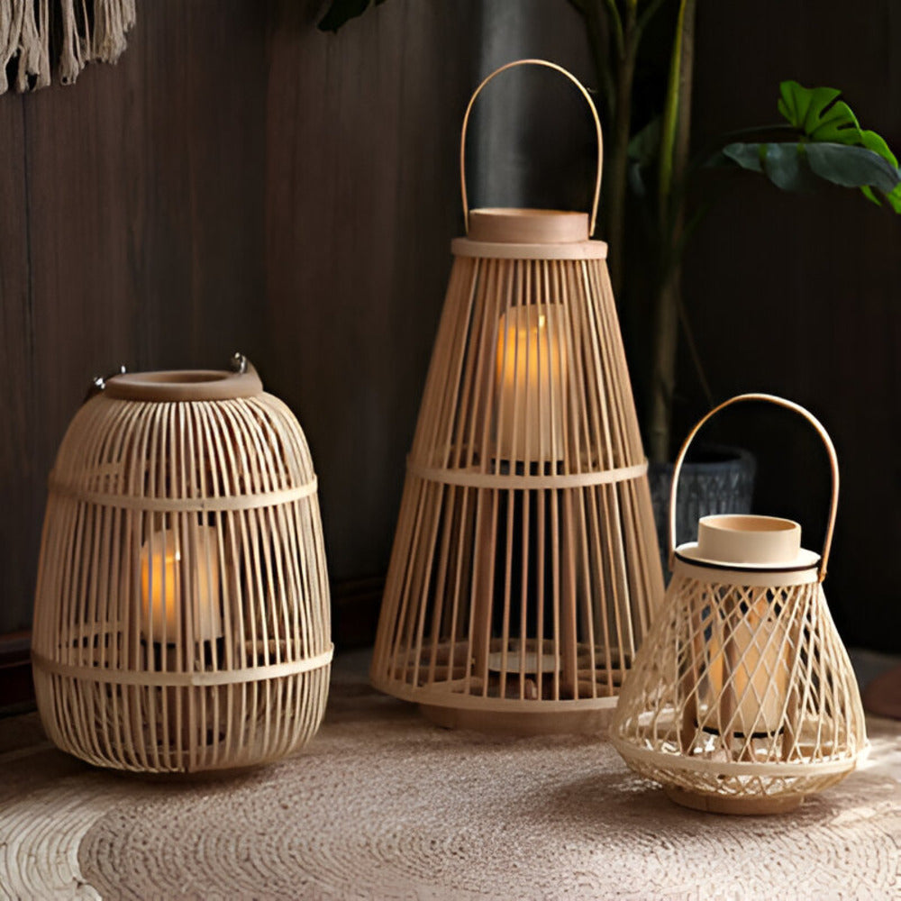 Lanterne en rotin avec bougie LED – Tressée à la main pour intérieur et extérieur