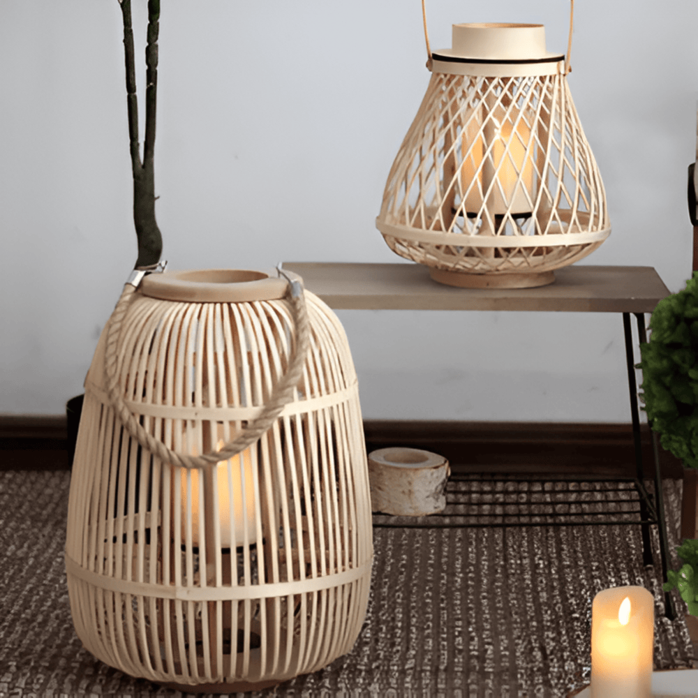 Lanterne en rotin avec bougie LED – Tressée à la main pour intérieur et extérieur