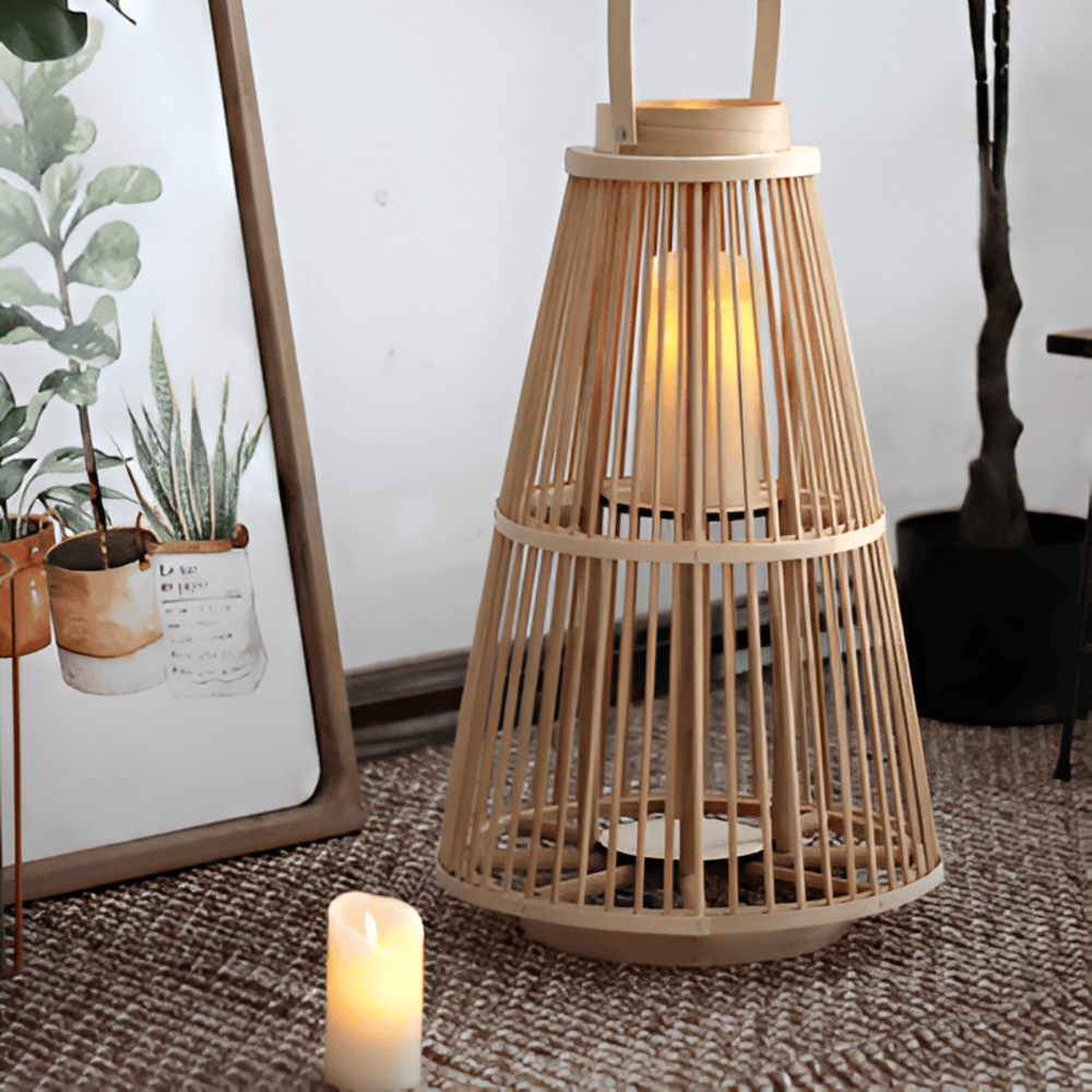 Lanterne en rotin avec bougie LED – Tressée à la main pour intérieur et extérieur