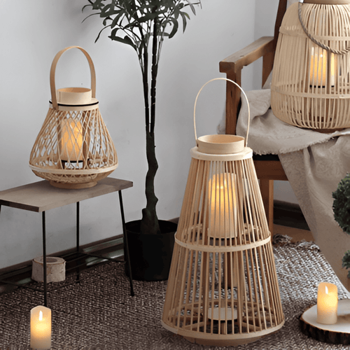 Lanterne en rotin avec bougie LED – Tressée à la main pour intérieur et extérieur