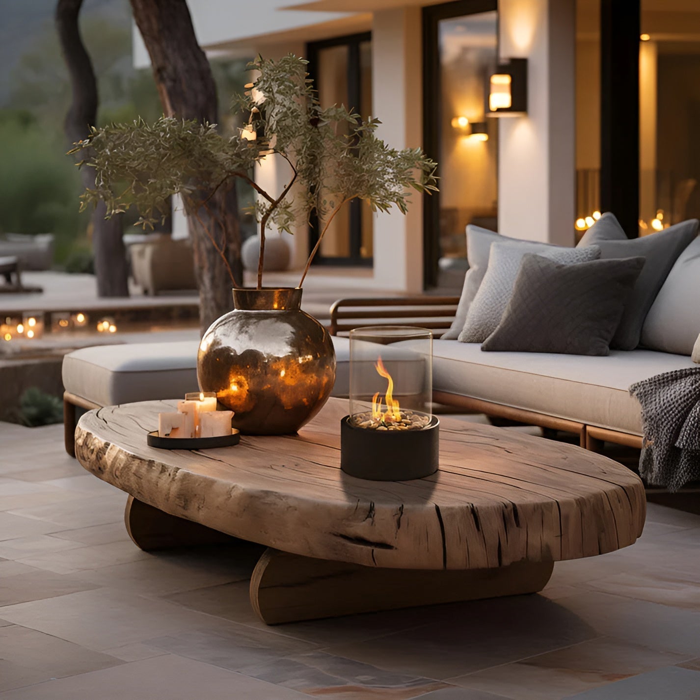 Cheminée de table avec cylindre en verre – Feu de table bioéthanol pour intérieur et extérieur